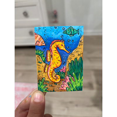Seahorse aceo art card thumbnail 1