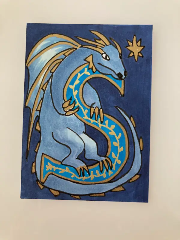 Dragon Illuminated Letter S aceo art card