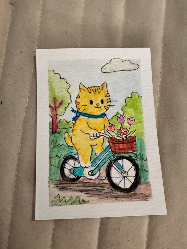 Whiskers on Wheels aceo art card