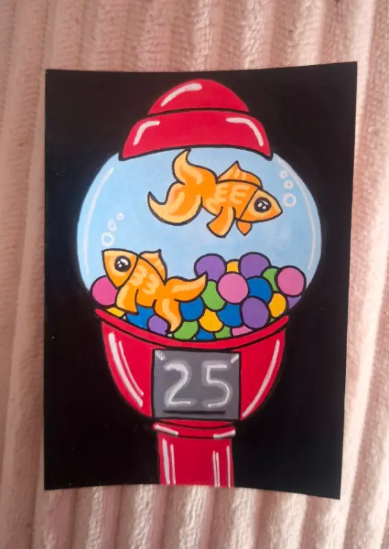 Fish Gum Machine aceo art card