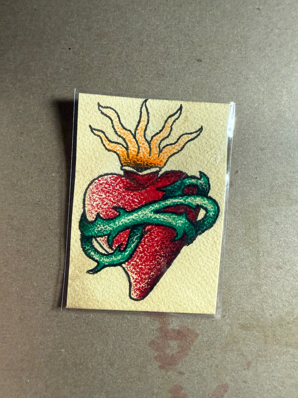Trad Tattoo Flash Sacred Heart with Thorns aceo art card
