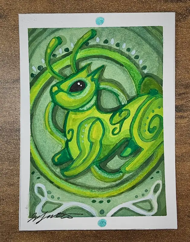 Glorp Cat Kitten Celtic Knot Alien Cat Space Watercolor Card Novagaleaceo aceo art card
