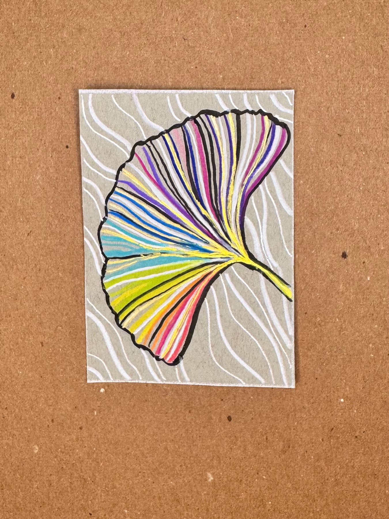 Rainbow Gingko 7 aceo art card