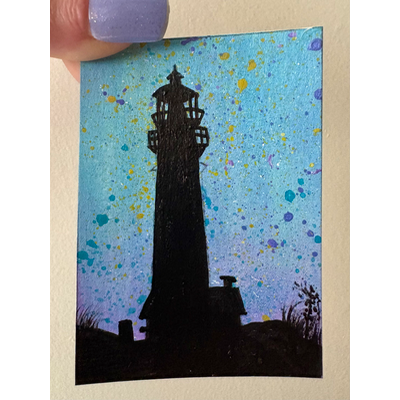 Lighthouse Silhouette 3 aceo art card thumbnail 1
