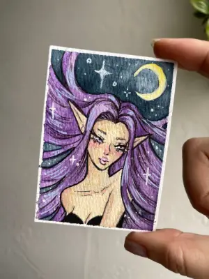 Night Elf Girl aceo art card thumbnail 2