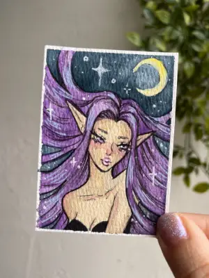 Night Elf Girl aceo art card thumbnail 1