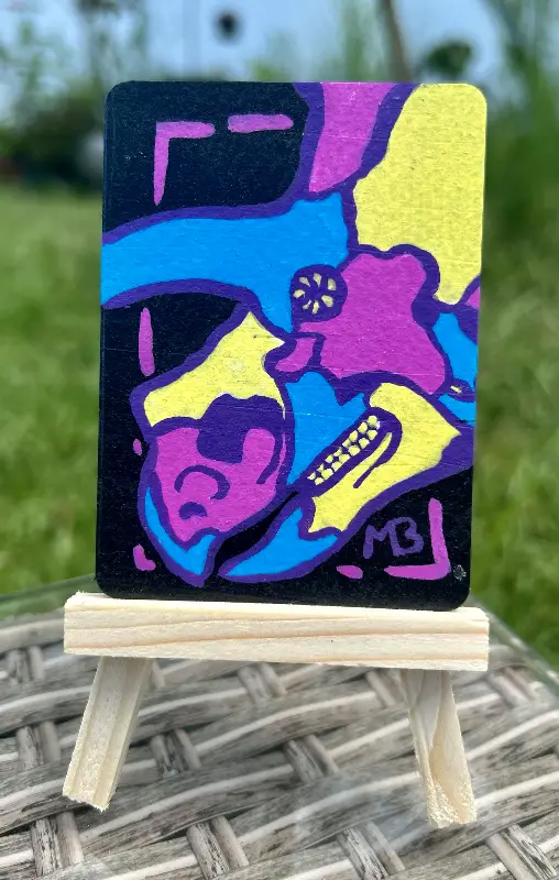 Retro Triceratops Skull 2/6 aceo art card