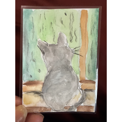 ACEO Little Kitty watercolor aceo art card thumbnail 1