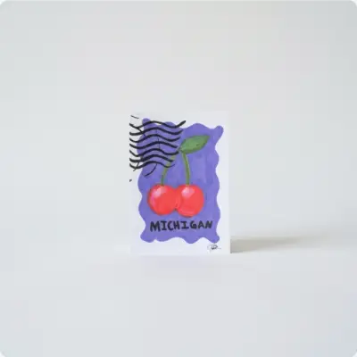 Michigan ACEO Cherries State Stamp Fruit Small Art aceo art card thumbnail 2