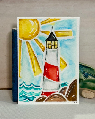 Lighthouse Sunny Shores aceo art card thumbnail 2