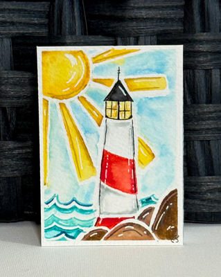 Lighthouse Sunny Shores aceo art card thumbnail 3