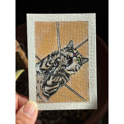 ACRO original, Mochi vs. string aceo art card thumbnail 1