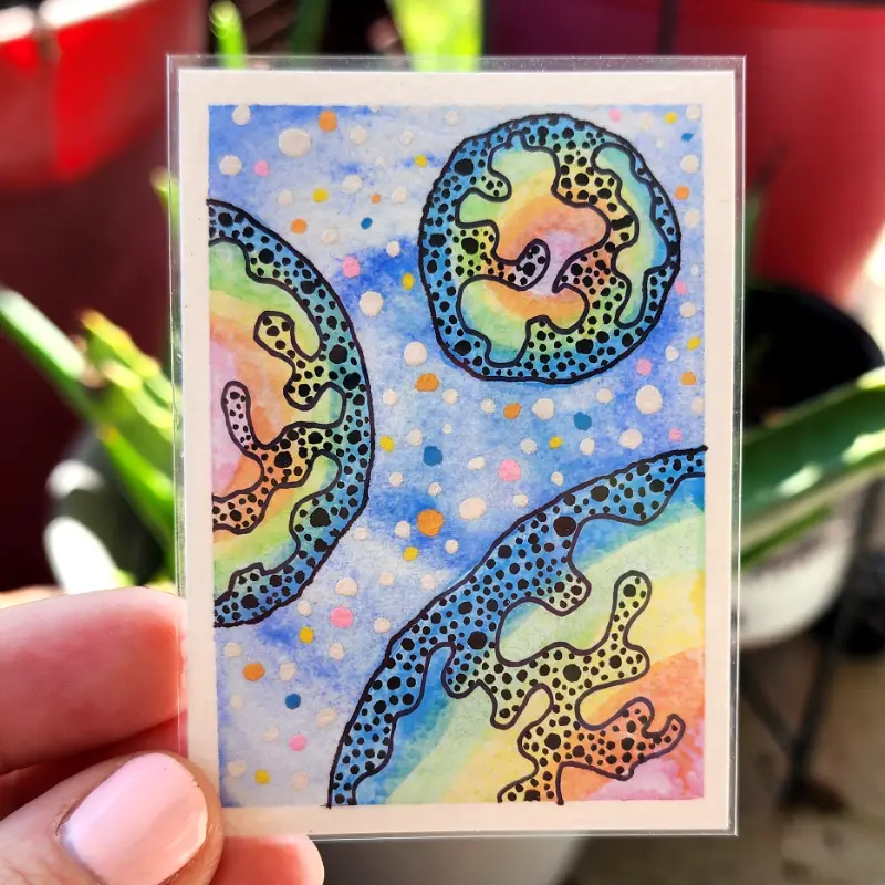 Blue Rainbow Space aceo art card