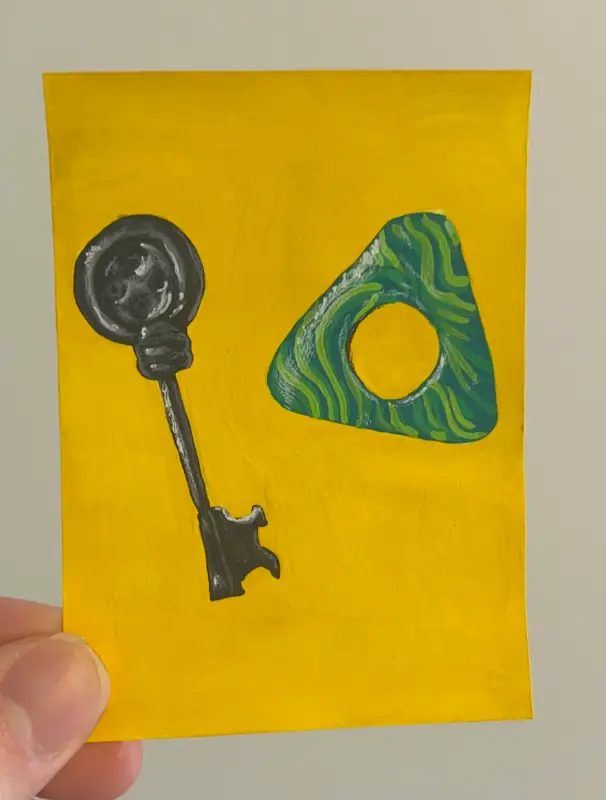 Coraline Key and Triangular Jade Piece (2.5x3.5in) aceo art card