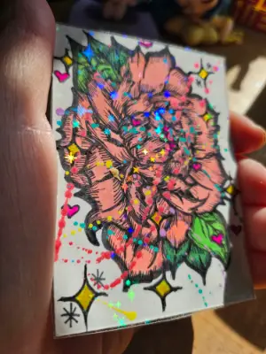 Peach Peony aceo art card thumbnail 1