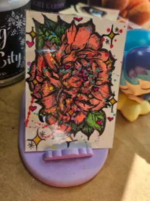 Peach Peony aceo art card thumbnail 2