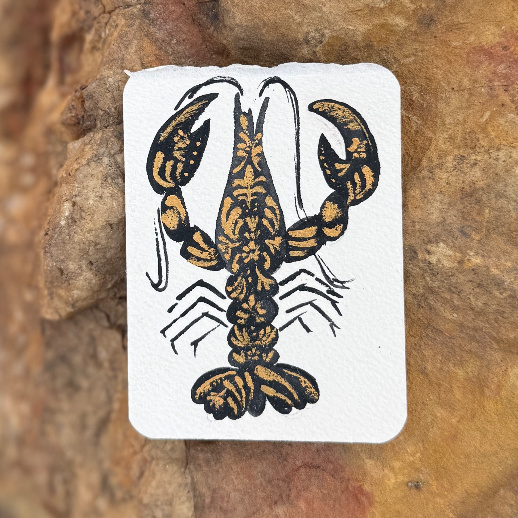 Crawfish Damask Pattern Gold and Black aceo art card