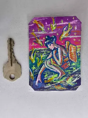 Fishing aceo art card thumbnail 2