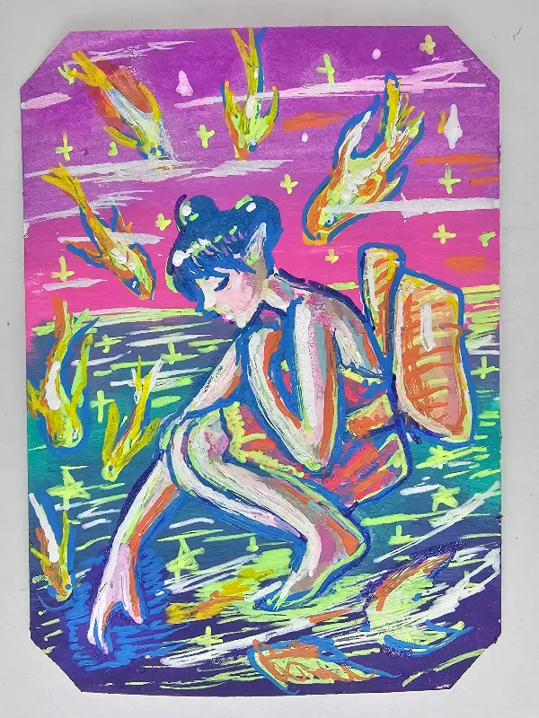 Fishing aceo art card