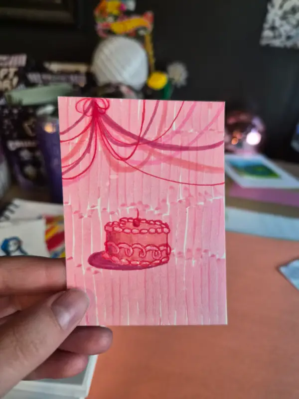 Pink Party Cake aceo art card
