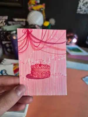 Pink Party Cake aceo art card thumbnail 1