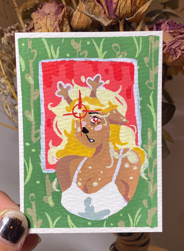 headshot (deer) aceo art card