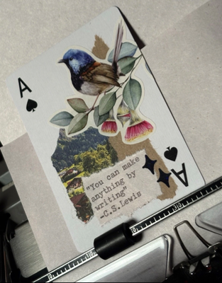 Quote Card #342 by Mazerzine bird collage C.S. Lewis floral aceo art card thumbnail 2