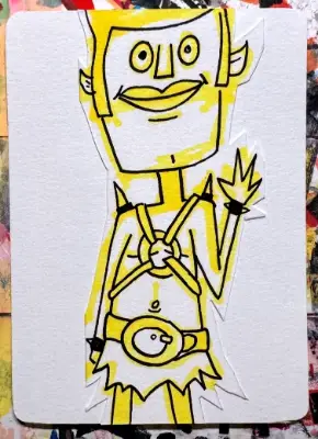 Harness Elf Lips ACEO ATC Original Art Card Alcohol Marker Funny Yellow aceo art card thumbnail 1