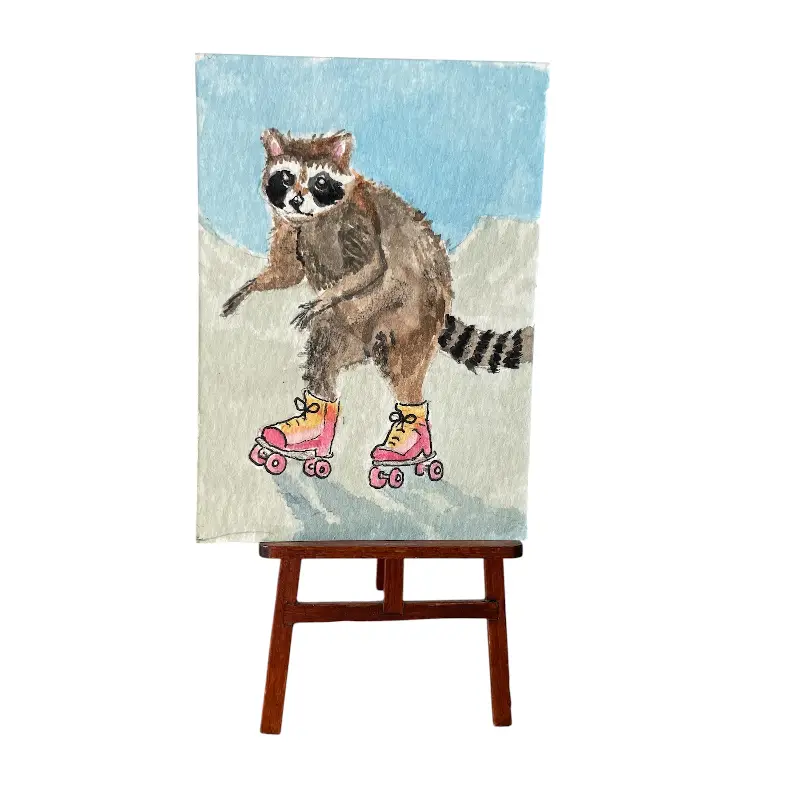 Raccoon Skating aceo art card