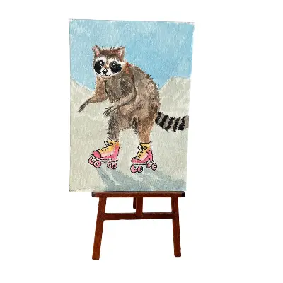 Raccoon Skating aceo art card thumbnail 1