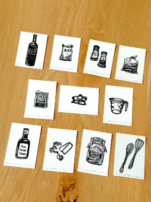 Kitchen And Pantry Staples Hand-Carved Rubber Stamp Mini Print ACEO Series aceo art card thumbnail 1