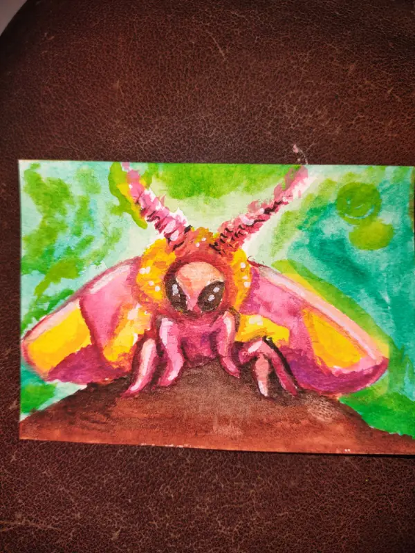 ACEO Original Art "Rosey" Moths, Bugs, Nature, Watercolors aceo art card
