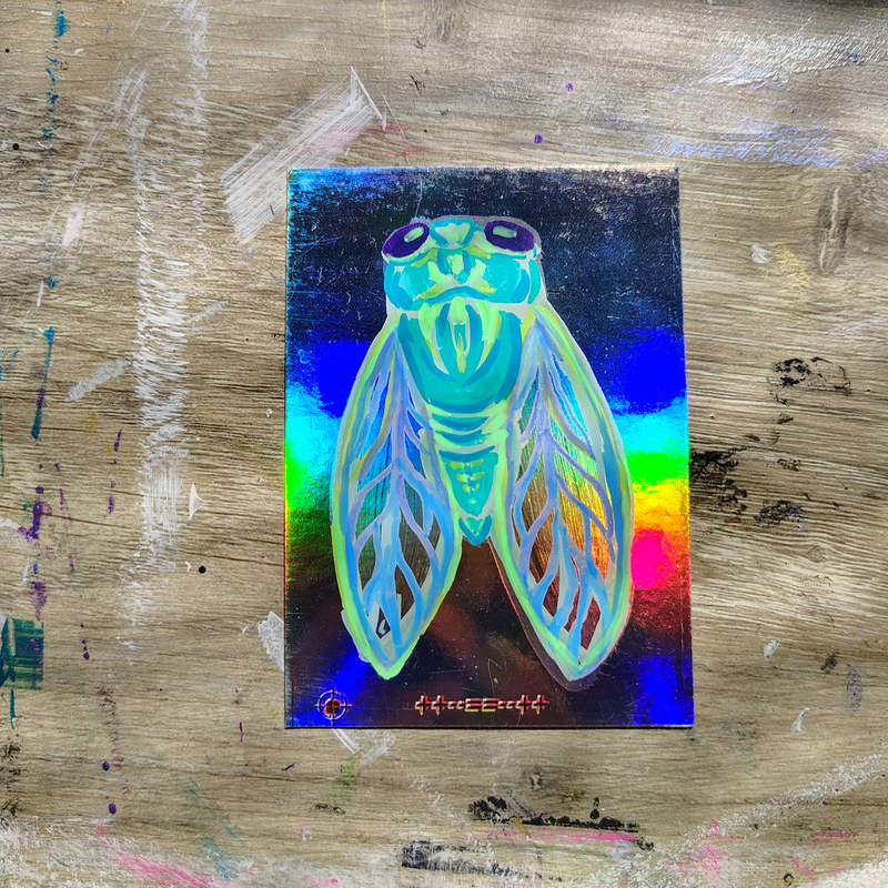 Holographic Critter: Cicada aceo art card