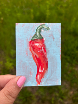 “Hot Chili” Pepper Acrylic Vegetable aceo art card thumbnail 1