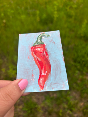 “Hot Chili” Pepper Acrylic Vegetable aceo art card thumbnail 3