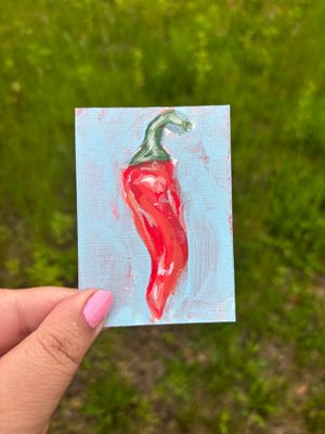 “Hot Chili” Pepper Acrylic Vegetable aceo art card thumbnail 2