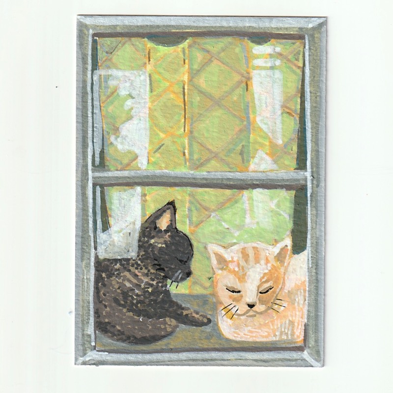 Cats in the window aceo art card
