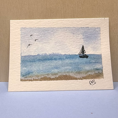 Seaside Sailboat aceo art card thumbnail 1