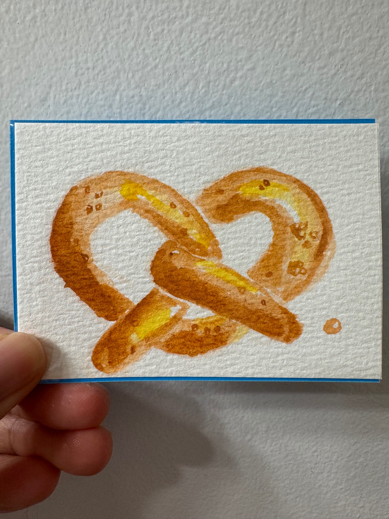 Original Watercolor Pretzel ACEO aceo art card