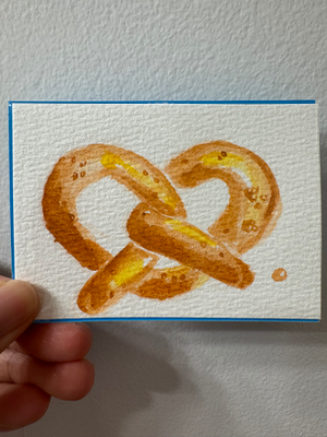 Original Watercolor Pretzel ACEO aceo art card thumbnail 1