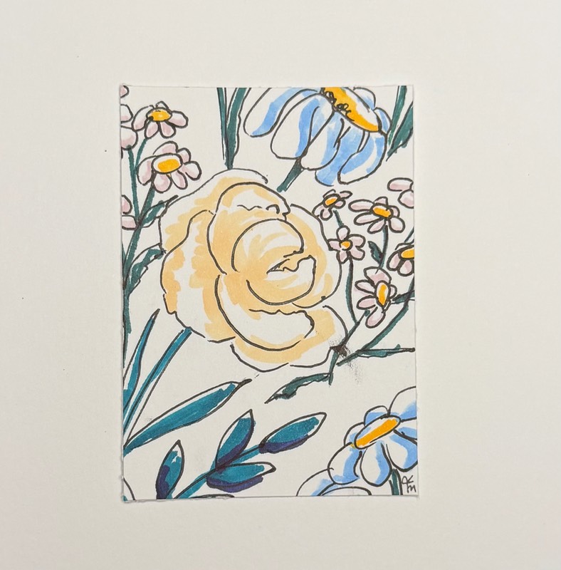 Peonies and Daisies 2/4 aceo art card
