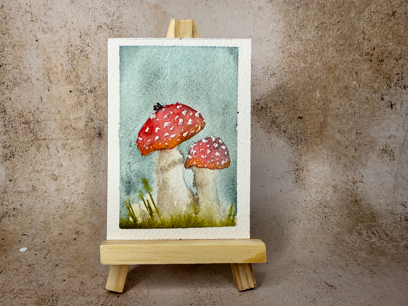 Mushrooms with Insect aceo art card