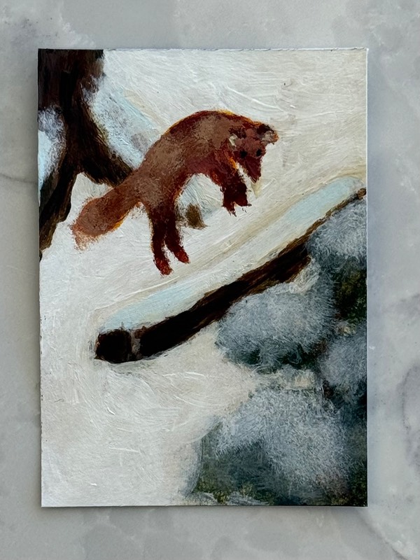 Pouncing Fox in the Snow aceo art card