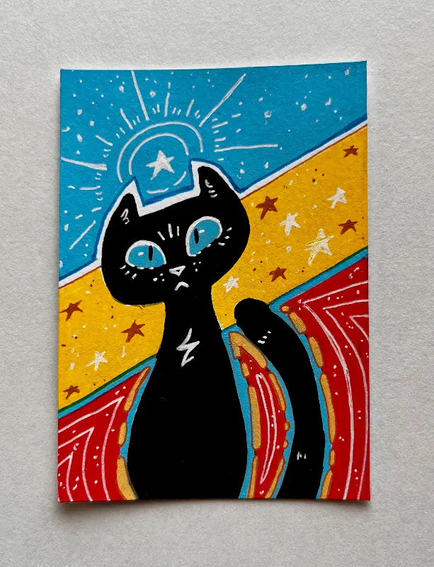 star-cat of many colors | stand-alone, mixed media aceo art card