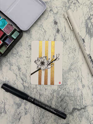 Apricot blossom | flower floral botanical on metallic watercolor stripes | Vietnam aceo art card thumbnail 1