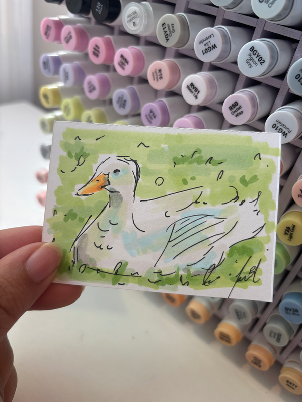 “Twilight Ducky” urban Animal sketch aceo art card
