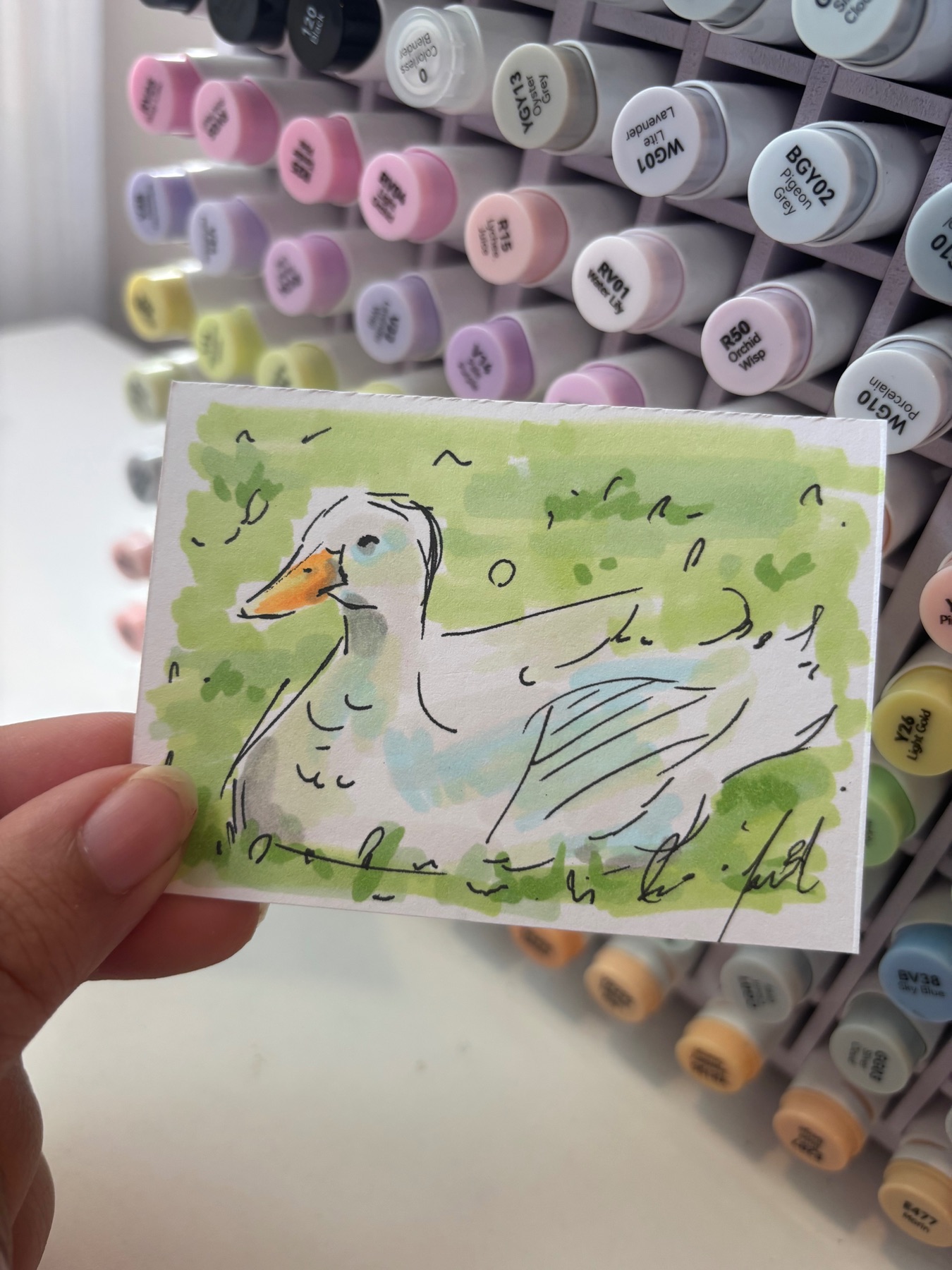 “Twilight Ducky” urban Animal sketch aceo art card
