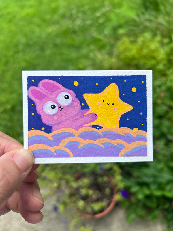 Bunny and Star aceo art card