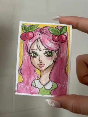 Cherry Girl aceo art card thumbnail 2