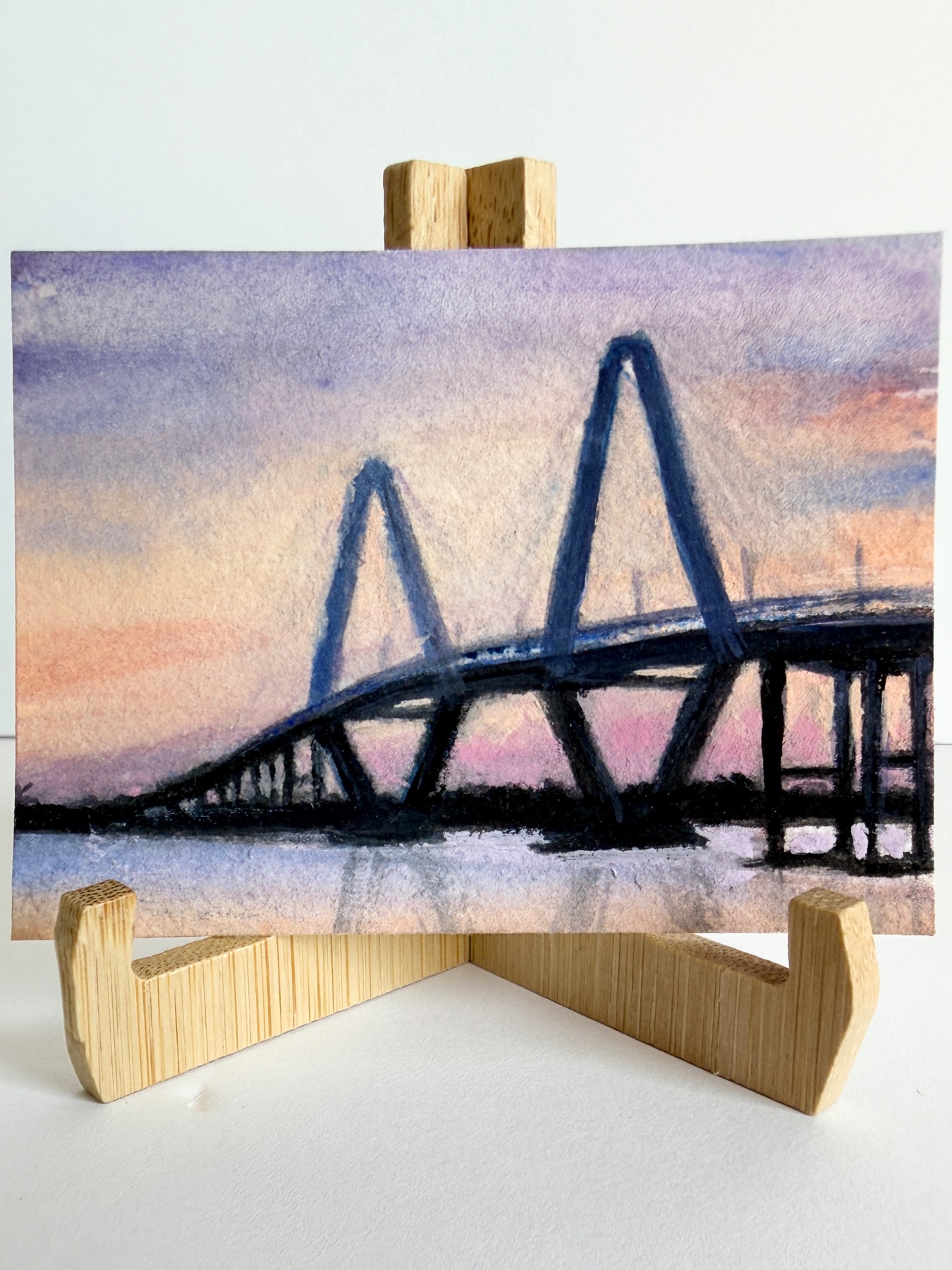 Soft Sunrise at the Ravenel Bridge aceo art card